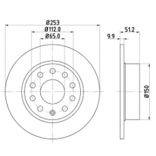 Диск тормозной задний VAG A3, Q2, GOLF 5-7, JETTA, SKODA KAROQ, OCTAVIA, YETI (255 x 10) (MINTEX)