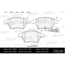 Колодки передние VAG A1, A3, GOLF 4,5, PASSAT 6, POLO, TOURAN, SKODA FABIA, OCTAVIA, RAPID (MILES)