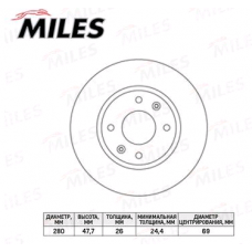 Диск тормозной передний HYUNDAI ELANTRA XD, SONATA EF, KIA MAGENTIS (280 x 26) (MILES)