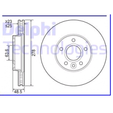 Диск тормозной передний FORD FOCUS 2,3, VOLVO C30, S40, V50 (278 x 25) (DELPHI)