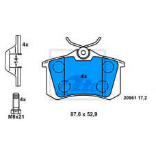 Колодки задние VAG, RENAULT, PSA (17 мм) (ATE)